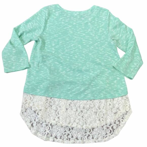 KCM Green & Cream Marled Tunic Long Sleeve Light Spring Sweater with Lace Bottom - Picture 2 of 12